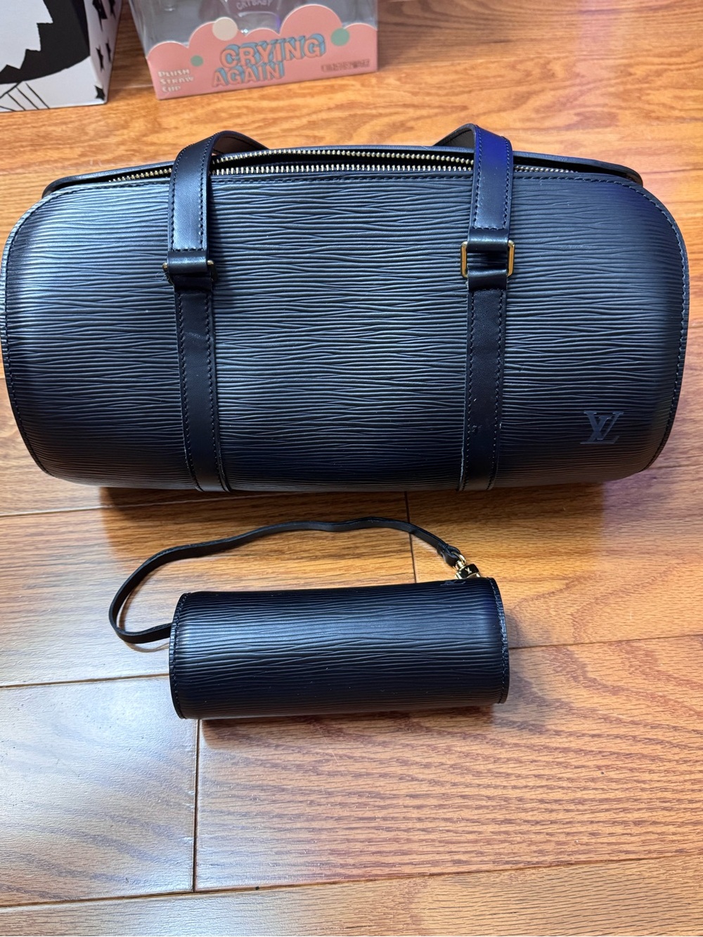 Louis Vuitton Black Epi Leather Barrel Bag with Mini Pouch